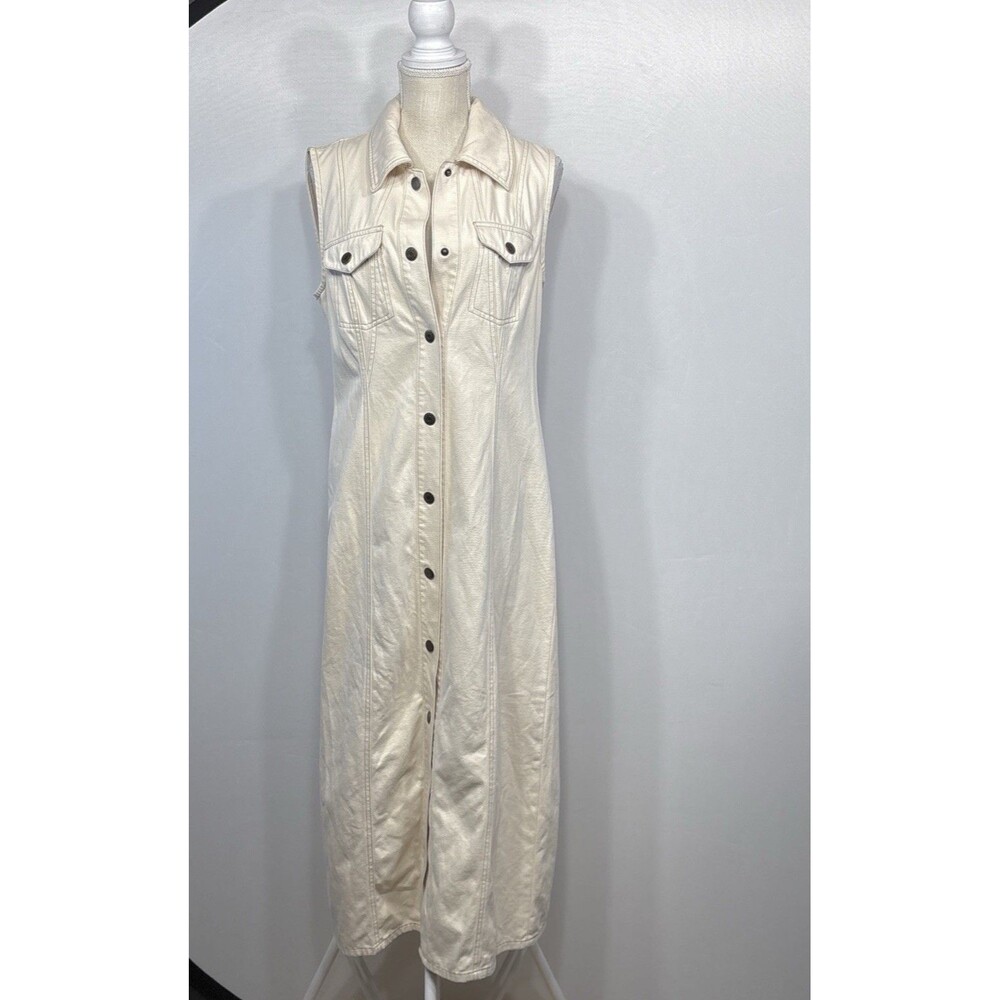 House of Harlow 1960 Denim Shirt Dress M Sleeveless Collared Snap Front Boho